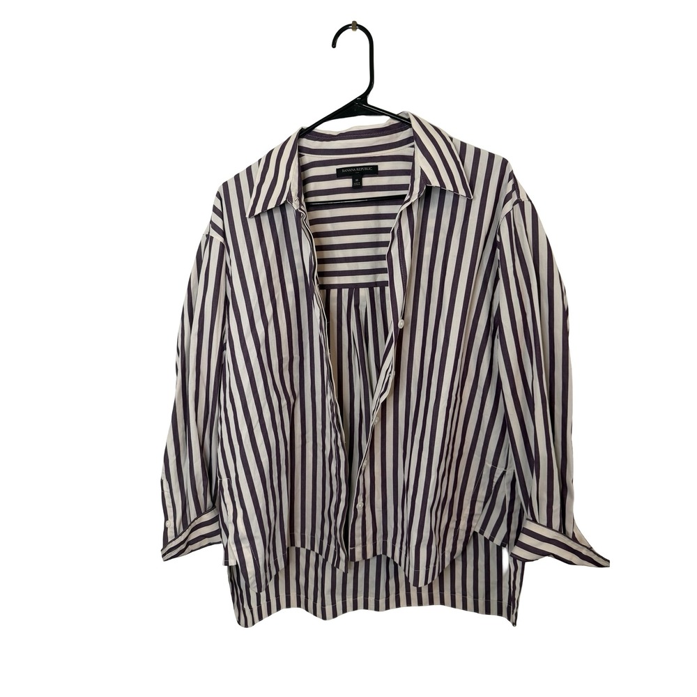 Banana Republic Womens Purple White Striped Button Down Shirt Oversized Medium